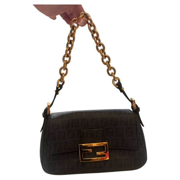 FENDI Handbags - FENDI Zucchino FF Spalmati Mini Mama Forever Baguette Vintage Handbag